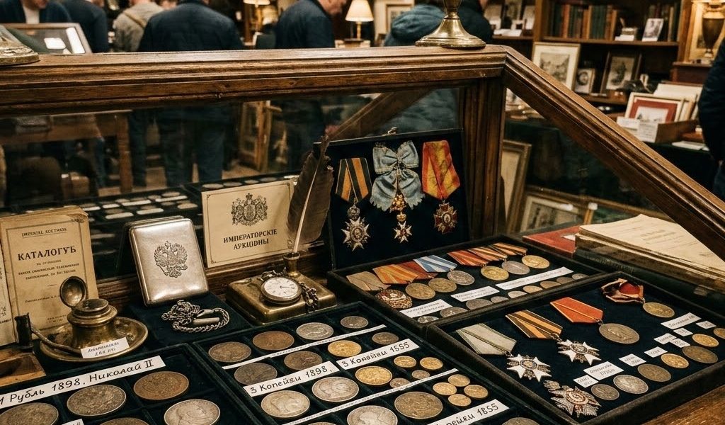 Обзор нумизматического аукциона и магазина старинных русских монет, медалей и аксессуаров